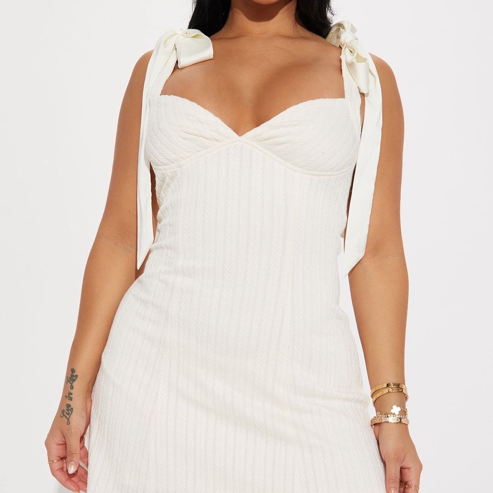 Fashion Nova Ivory Tie-Shoulder Mini Dress
